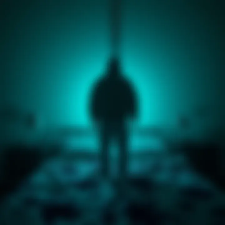 A person wakes up to see a shadowy figure in light clothing standing at the foot of their bed, evoking fear and memories of loss.