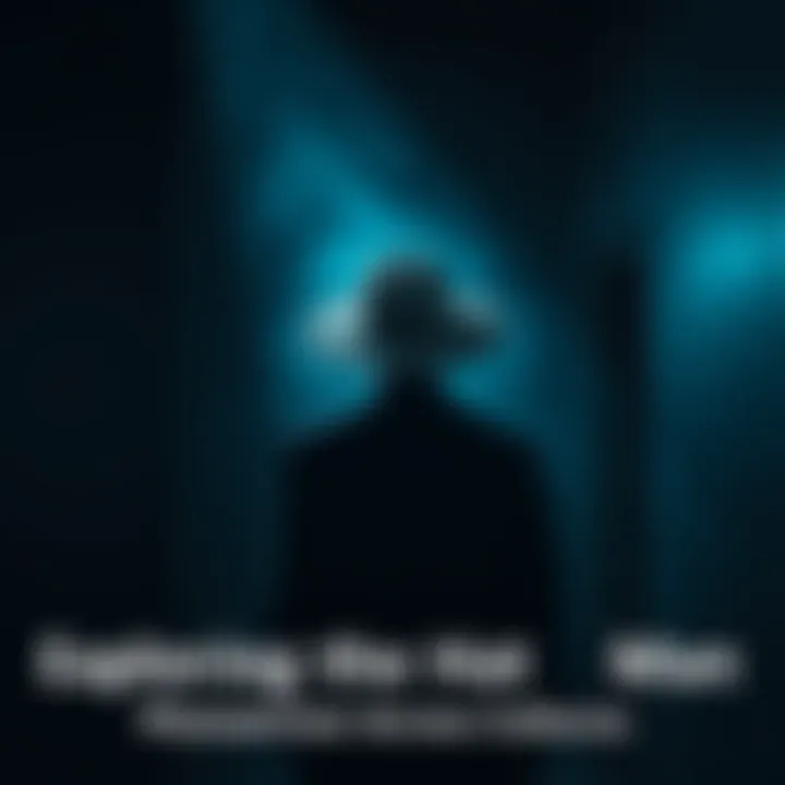 Figure in a Hat A shadowy figure wearing a wide-brimmed hat stands in a dark room, observing the viewer.