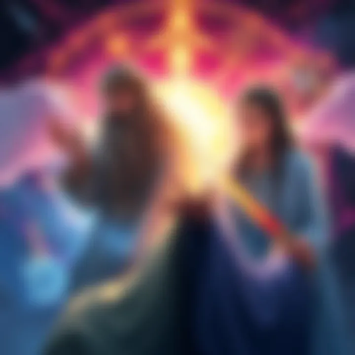 Figures in Sethian Gnosticism Illustration showing Barbelo and Sophia surrounded by celestial symbols, representing aeonic hierarchies.