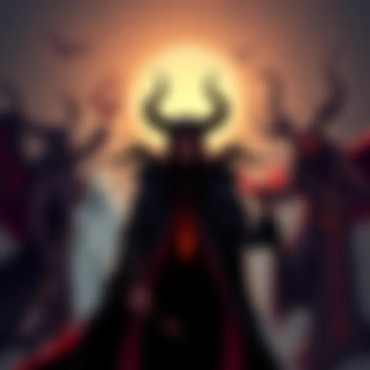 Illustration showing distinct figures like Satan, Lucifer, Baal, and Baphomet in a simple artistic style, each representing their unique traits and symbols from different religions.
