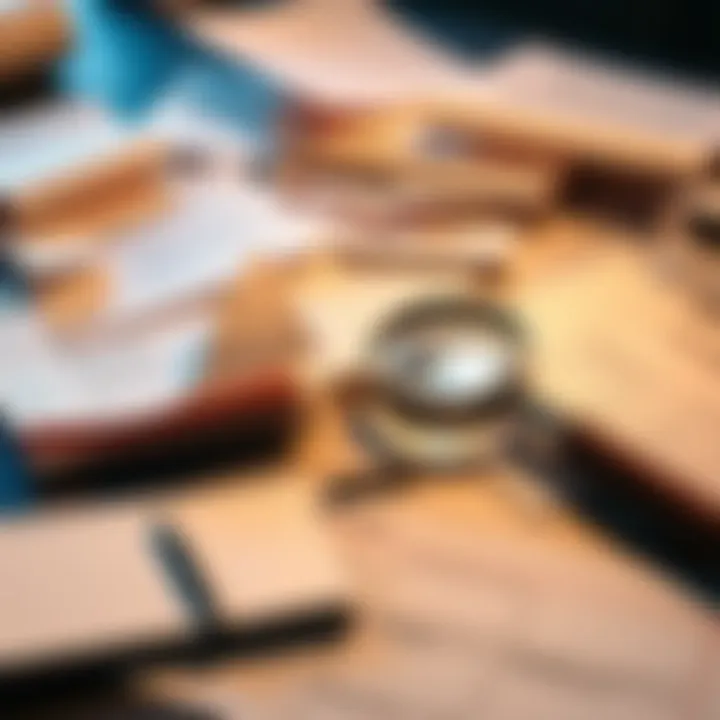 A collection of mysterious files linked to a powerful figure, scattered on a table with a magnifying glass and a notepad nearby for investigation.