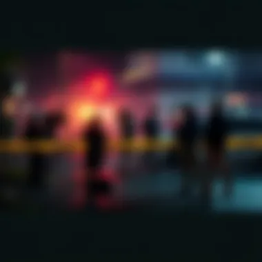 A film crew sets up equipment at a crime scene for a reality show, highlighting the blend of entertainment and real investigations.