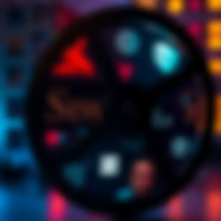 A film reel with various coded images and symbols, representing subliminal messages in movies.