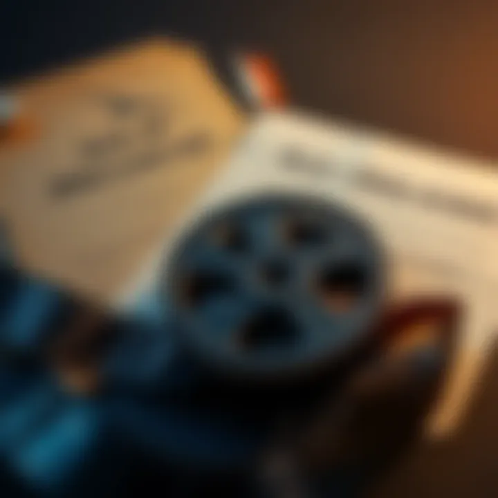 A film reel beside documents related to Unidentified Aerial Phenomena, symbolizing the delays surrounding the film 'Age of Disclosure'.