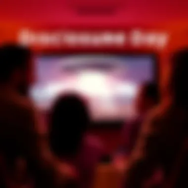 Film Scene from Disclosure Day A dramatic scene from the film Disclosure Day showing people reacting to a supposed UFO sighting on screen, with expressions of surprise and curiosity.