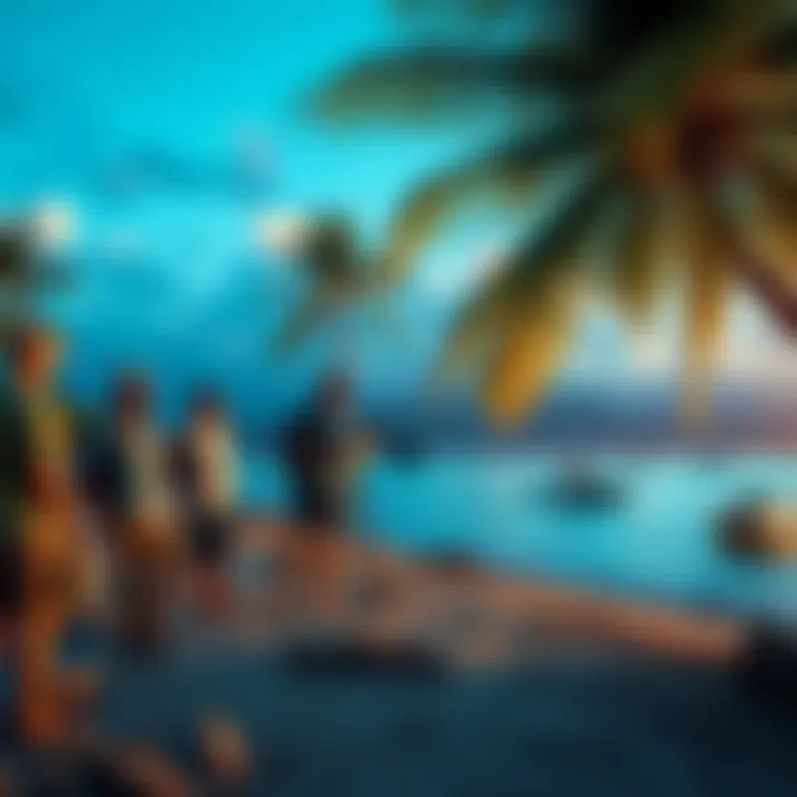 Crew filming on location in Hawaii for Oak Island project with tropical scenery