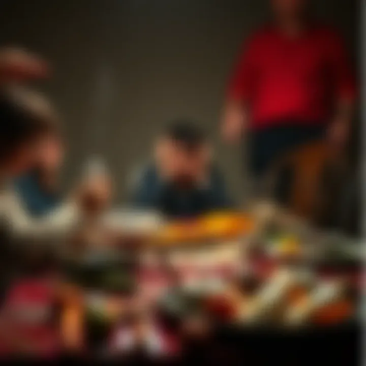 Filthy Thanksgiving Dinner Scene A messy Thanksgiving dinner table with spilled food, dirty dishes, and a worried guest looking shocked, highlighting unhygienic conditions.