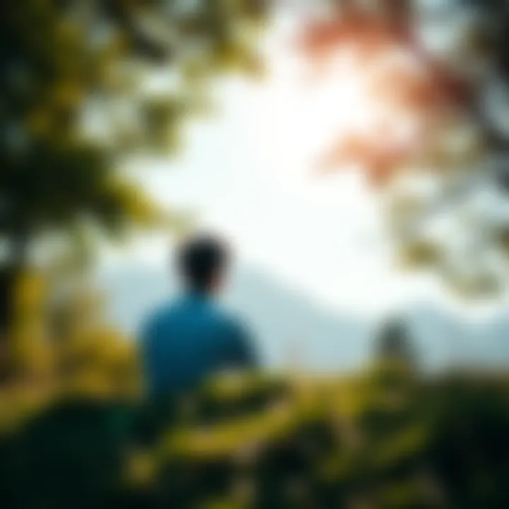 Finding God on Earth A person sitting peacefully in nature, reflecting on their connection with God, surrounded by trees and sunlight.