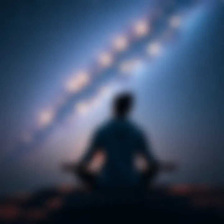 A peaceful person meditating under a starlit sky, reflecting on life and mortality.