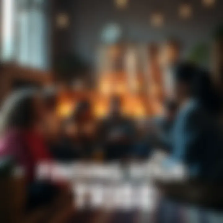 A group of people sharing ideas and supporting each other in a cozy setting after a spiritual awakening.