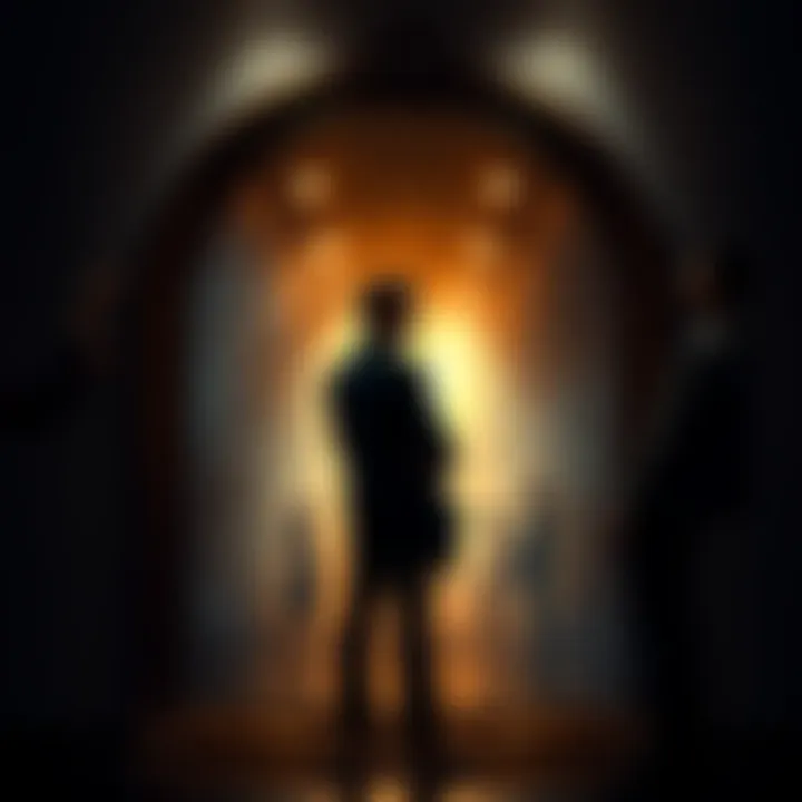 A person standing confidently in front of a mirror, reflecting their true identity while others fade in the background.