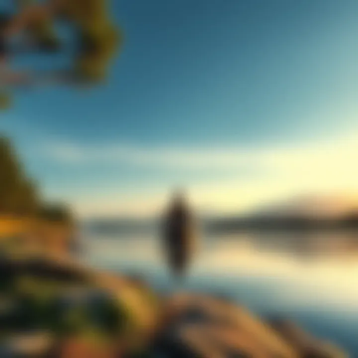 A serene nature scene with a person meditating near a calm lake, symbolizing the rejuvenation of mindfulness practices.