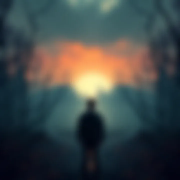 Finding Direction in Dark Times A person standing at a crossroads in a forest, looking puzzled and contemplative, symbolizing life's tough choices during difficult moments.