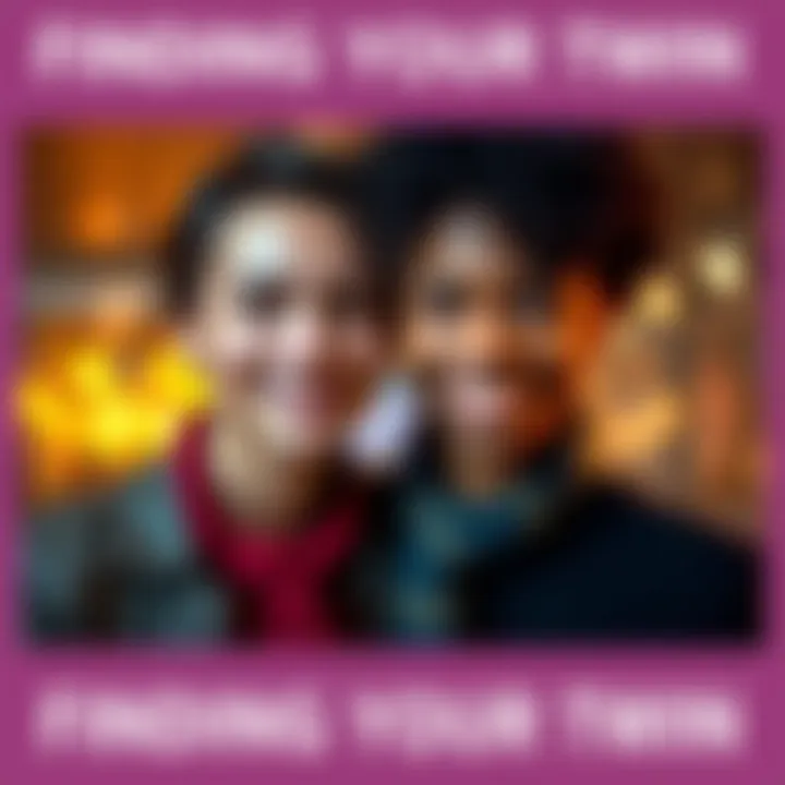 A pair of individuals who resemble each other, smiling and posing for a photo, showcasing their striking similarities, representing the concept of finding your twin