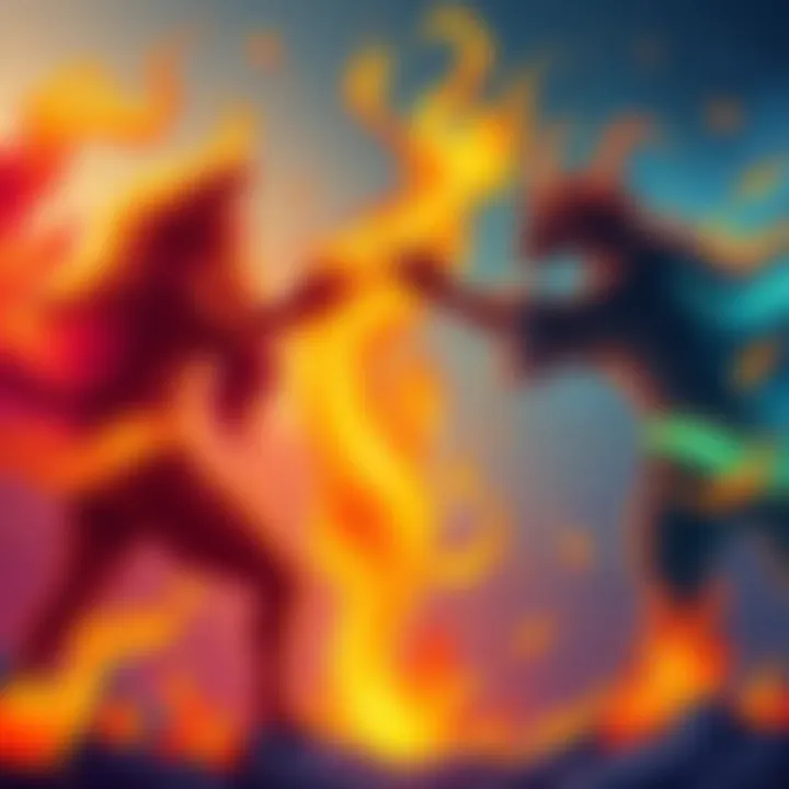 A vibrant illustration showing fire signs like Aries, Leo, and Sagittarius interacting with earth signs like Taurus, Virgo, and Capricorn, symbolizing their unique traits and dynamics in astrology.