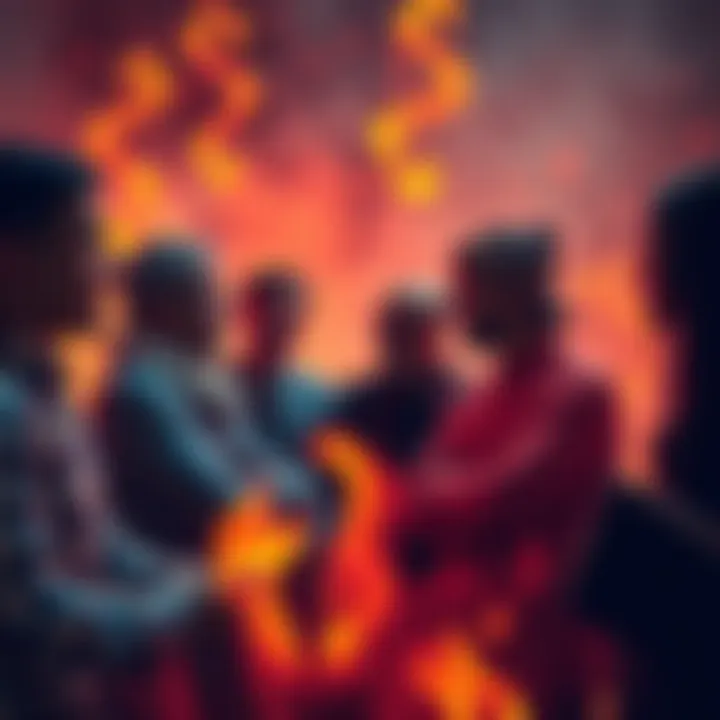 A group of fire signs engaging in a lively discussion, showcasing their direct communication style.