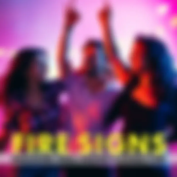 Three friends celebrating together, representing fire signs, with bright colors and a lively atmosphere.
