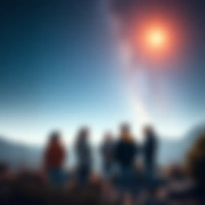 A group of first contact specialists sharing stories in a serene outdoor setting under a starlit sky, symbolizing their spiritual awakening and connection with the universe.