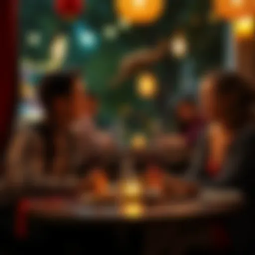 A couple enjoying a cozy dinner on a first date, with a Taurus sun woman smiling and relaxed.