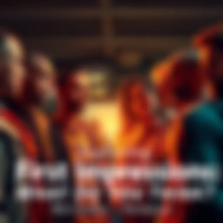 A group of people engaging in conversation, showing expressions of curiosity and interest as they evaluate each other.