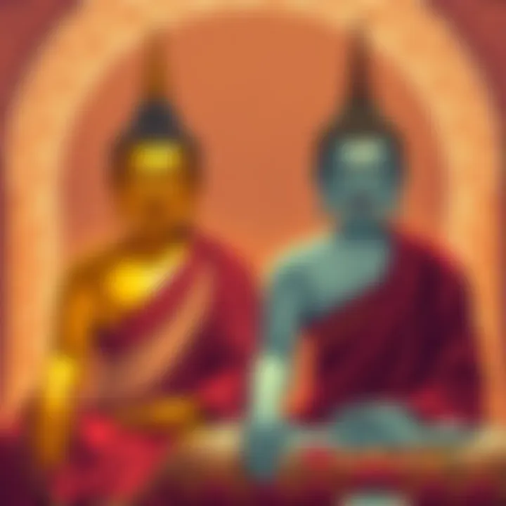 Illustration showing two figures representing Adi-Buddha and Siddhartha Gautama, symbolizing their roles in Buddhist tradition.