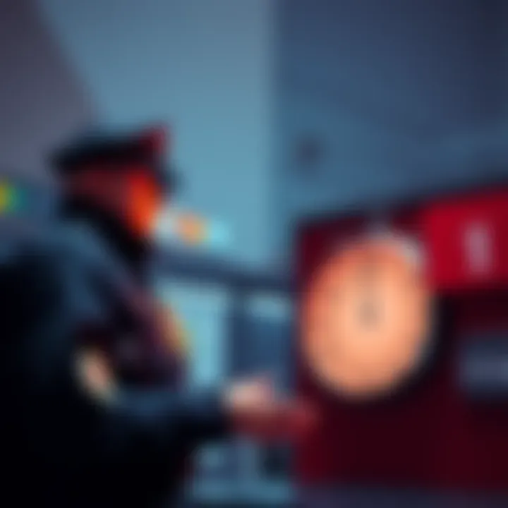 First-Time Offender Booking A police officer quickly processing a first-time offender at a booking station with a clock showing one minute
