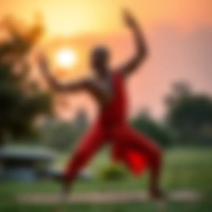 Fit guru practicing yoga A fit guru, demonstrating yoga poses in a serene outdoor setting, blending physical fitness with spiritual practice.