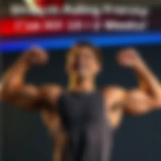 Individual shows excitement after reaching fitness milestone, flexing muscles and smiling