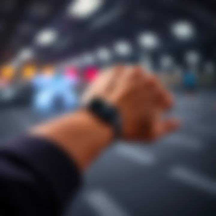 A person shows their wrist with a fitness tracker, choosing between the left and right hand for wellness monitoring.