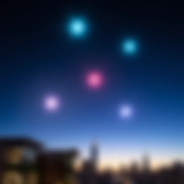 Five bright lights moving erratically in the night sky over Melbourne