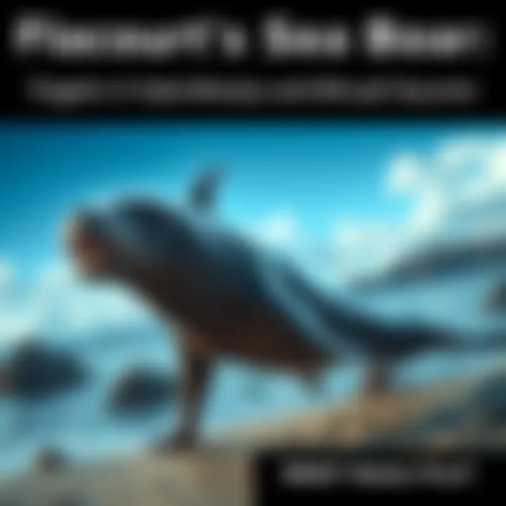 Flacourt's Sea Boar A creature resembling a mix of a sea lion and dolphin, set against a coastal backdrop, illustrating its unique features.