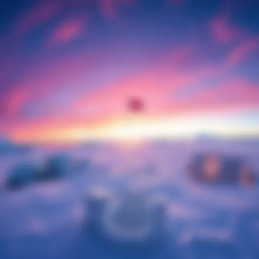 A panoramic view of Antarctica showing a flagpole at different distances with a noticeable visual error