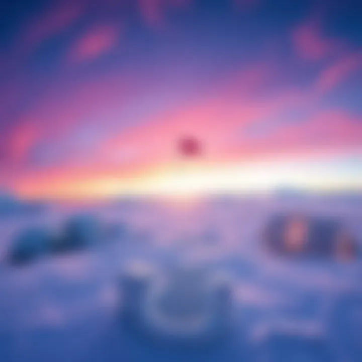 A panoramic view of Antarctica showing a flagpole at different distances with a noticeable visual error