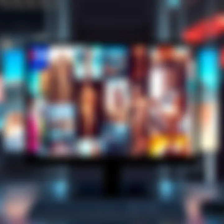 A computer screen displaying quick flashes of various images representing ideal lifestyles and bodies, creating a colorful visual effect.