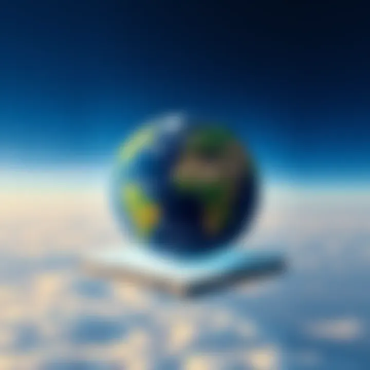 A flat Earth model depicted with a map showing continents, surrounded by a blue sky, symbolizing the flat Earth belief.