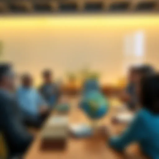 Group of people discussing flat Earth beliefs in a casual setting, with a globe and books on a table