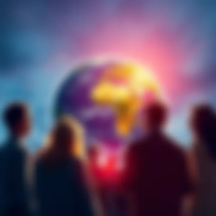 A group of people discussing the flat Earth theory with a globe in the background, questioning conventional beliefs.