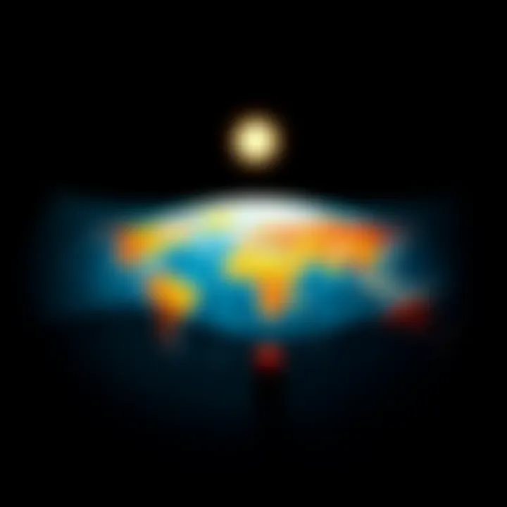 Flat Earth Map A flat earth map with illustrations of continents and the sun above it