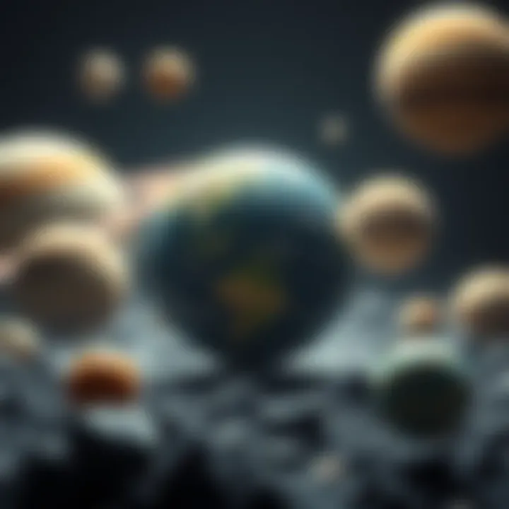 A flat Earth model surrounded by representations of other planets, questioning their shapes.