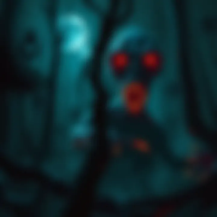 A digital artwork of the Flatwoods cryptid, blending fear and admiration, showcasing a mysterious creature in a dark, eerie setting.