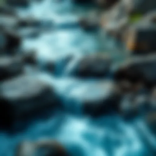 A serene stream flowing smoothly around rocks, symbolizing flexibility and adaptability in nature.