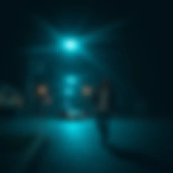 A street light flickering on a dark street as a person walks by, highlighting the phenomenon of Street Light Interference.