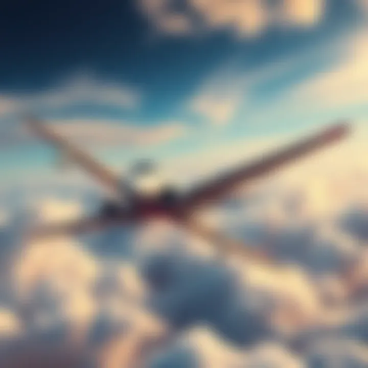 An illustration of a vintage airplane flying through clouds, representing Flight 914's mysterious journey.