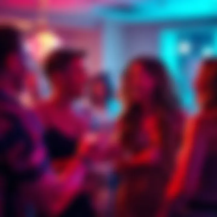 A group of Libra individuals enjoying a lively conversation at a social gathering, showcasing their flirtatious nature.