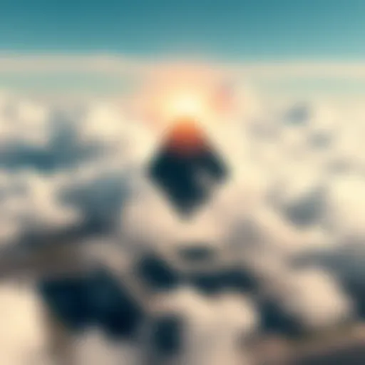 A pyramid-shaped object hovers in the sky above the Pentagon, surrounded by clouds.