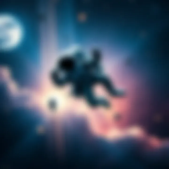 A time traveler in a space suit drifts among stars, lost in the vastness of outer space.