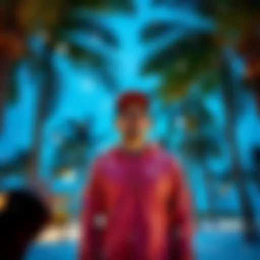 A Florida resident surrounded by palm trees, visualizing snowflakes falling around them, capturing their journey of trying to manifest snowfall in the warm state