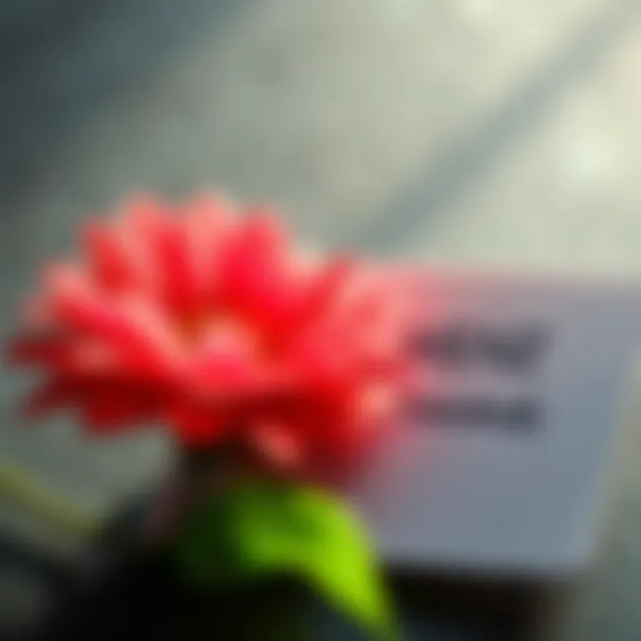A colorful flower next to a person's name written on a card, inviting comments for insights.