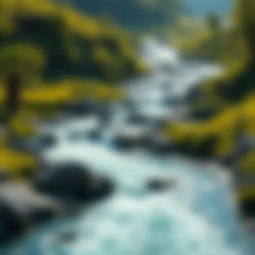 A serene river flowing gently through a green landscape, symbolizing the concept of Eternal Flow and harmony with nature.