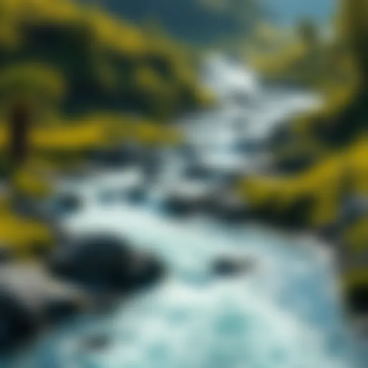 A serene river flowing gently through a green landscape, symbolizing the concept of Eternal Flow and harmony with nature.